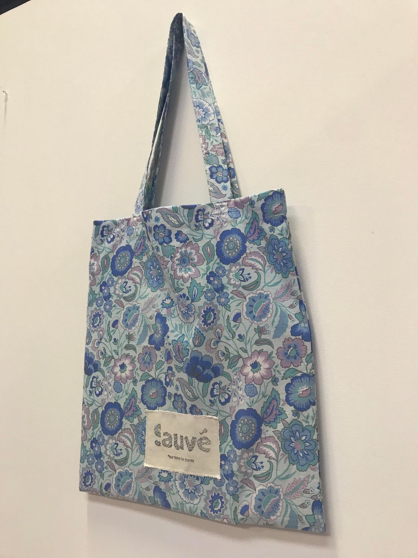 Tote bag bleu fleurs vintages
