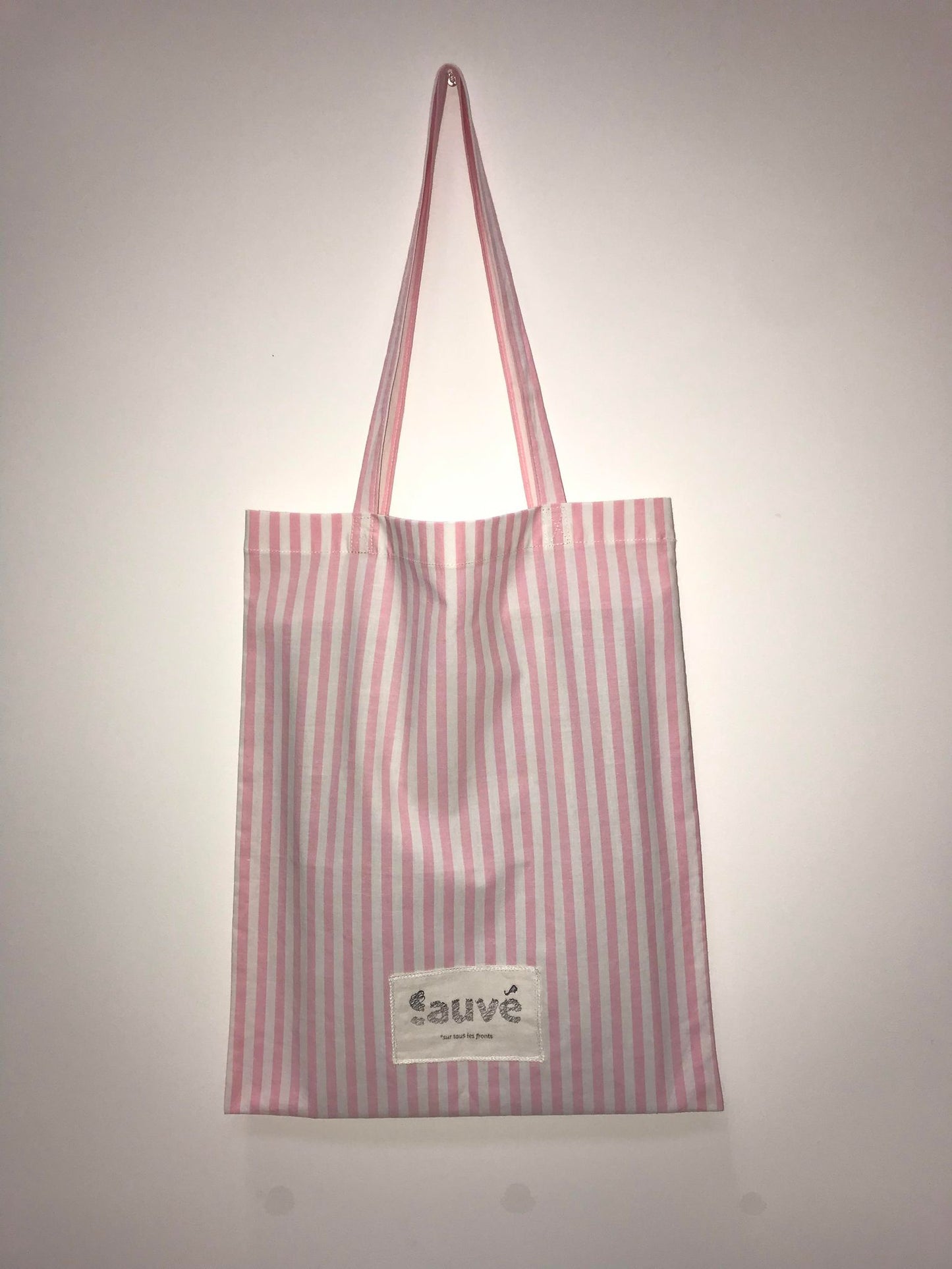 Tote bag rayé rose/blanc