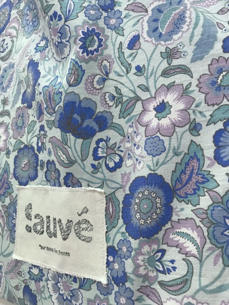 Tote bag bleu fleurs vintages