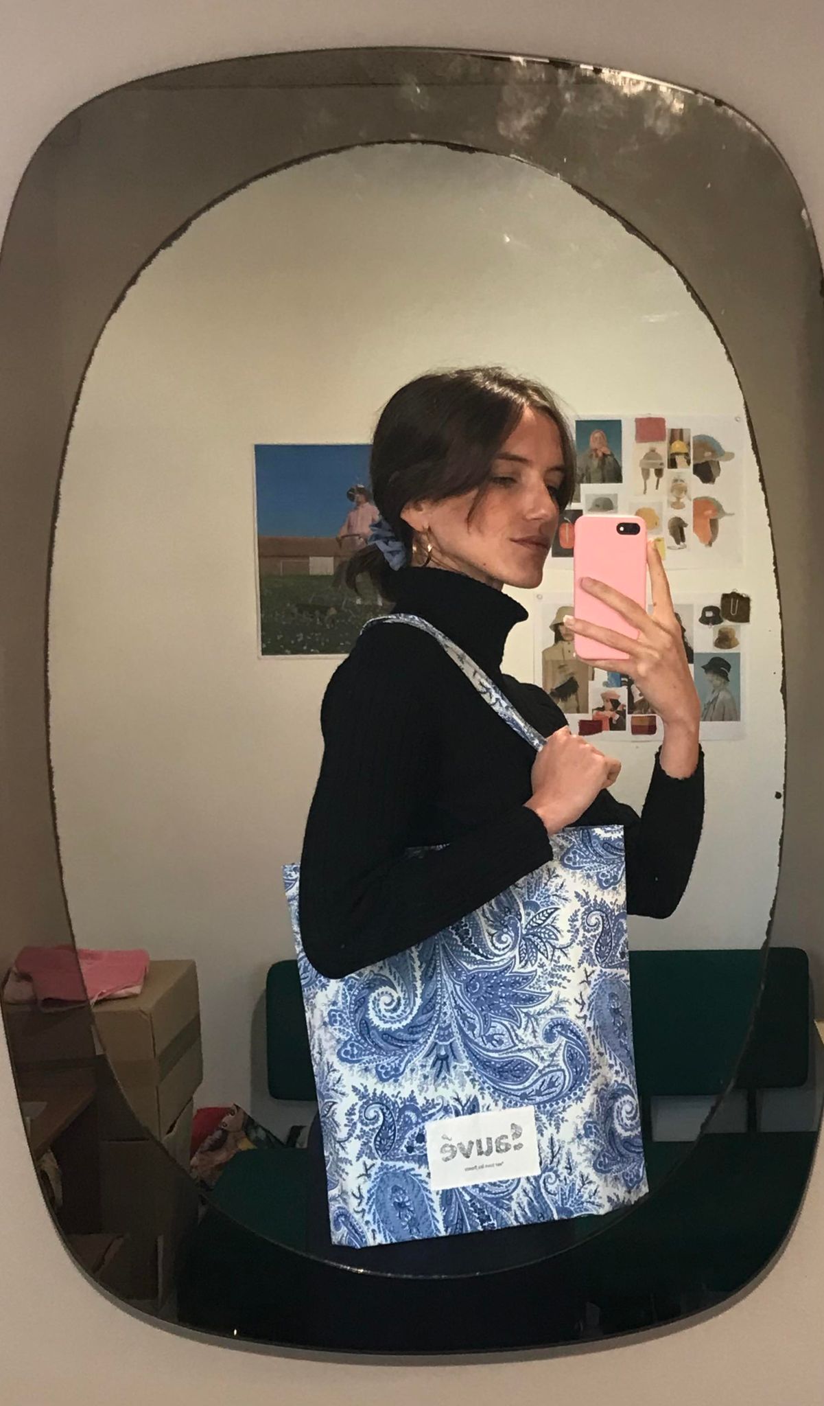 Tote bag bleu motif cachemire