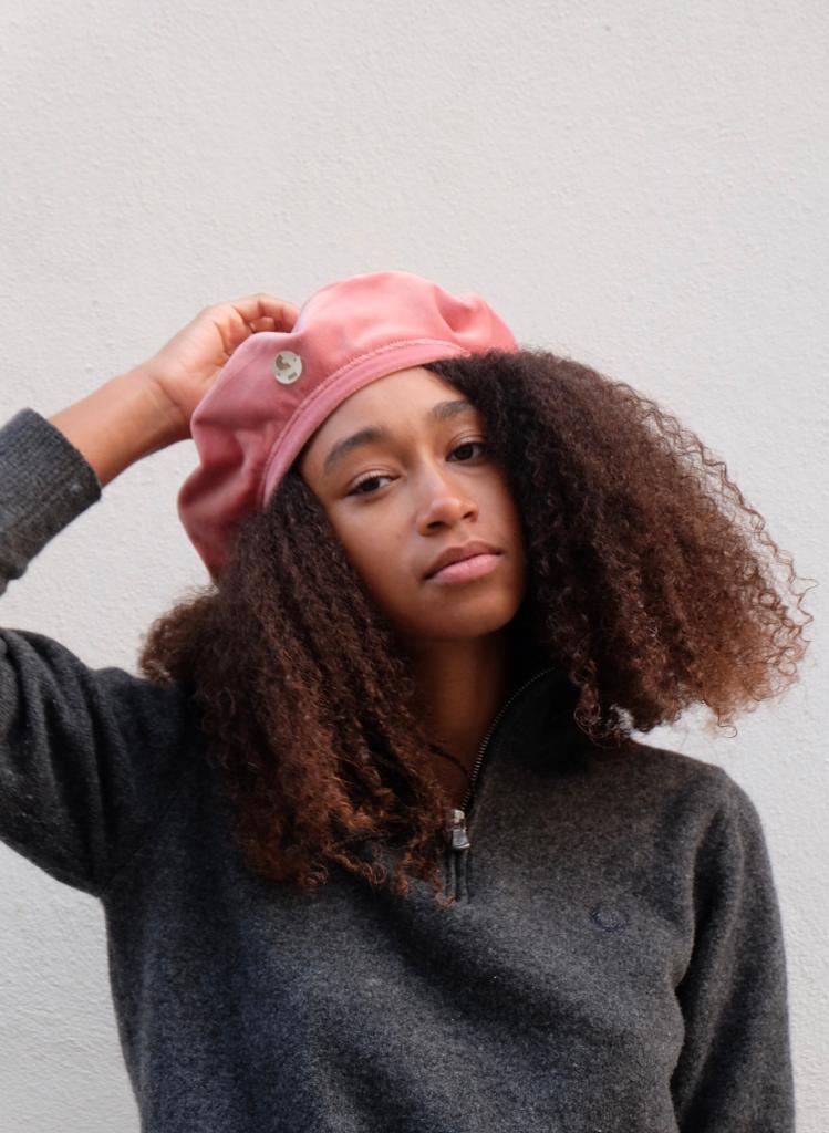 Béret velours upcyclé rose